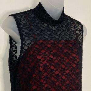 Tanuja Womens XL 3-Piece Maxi Skirt, Shell, Overlay Top Lace Mesh Black Red USA